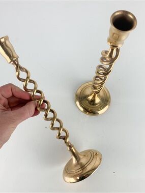 Tall Vintage Brass Open Barley Twist Candle Holders Sticks Hollywood Regency